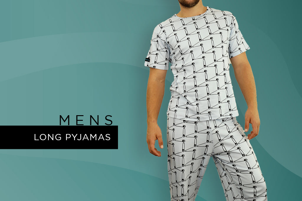 mens long pyjamas - winter safety first print design