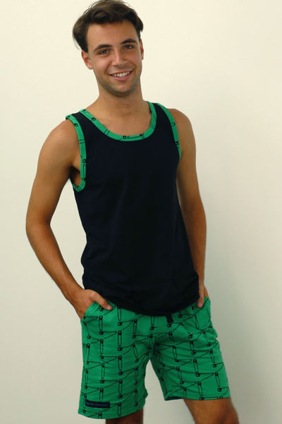 Men's pyjama set summer black with green safety pins