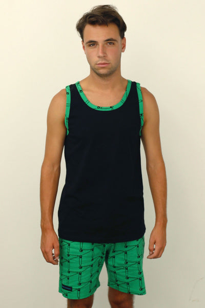 Men's pyjama set summer black with green safety pins