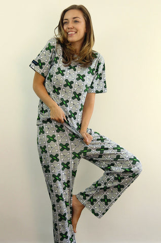 womens pyjama long pants 190 gsm warm band-aids & bones grey