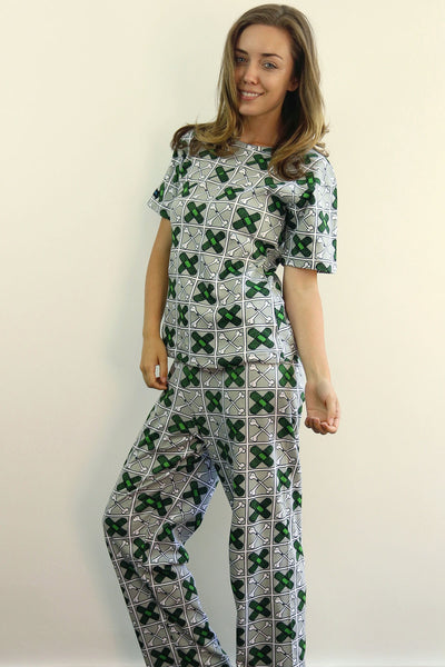 womens pyjama tee 190 gsm 'Band-aids & Broken Bones' grey