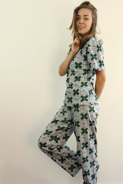 womens pyjama tee 190 gsm warm 'Band-aids & Broken Bones' grey