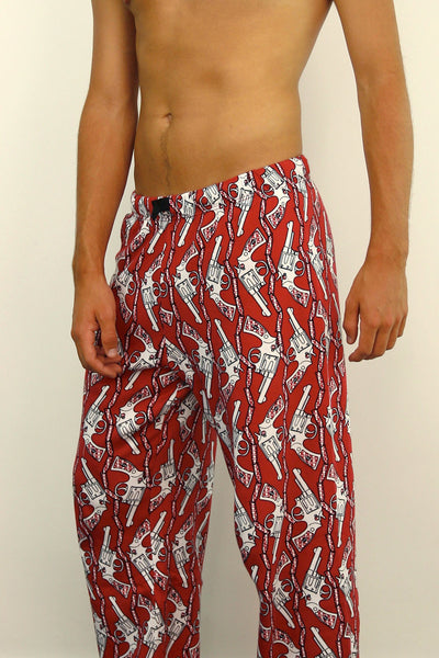 mens long pyjama pants 190 gsm warm guns red 